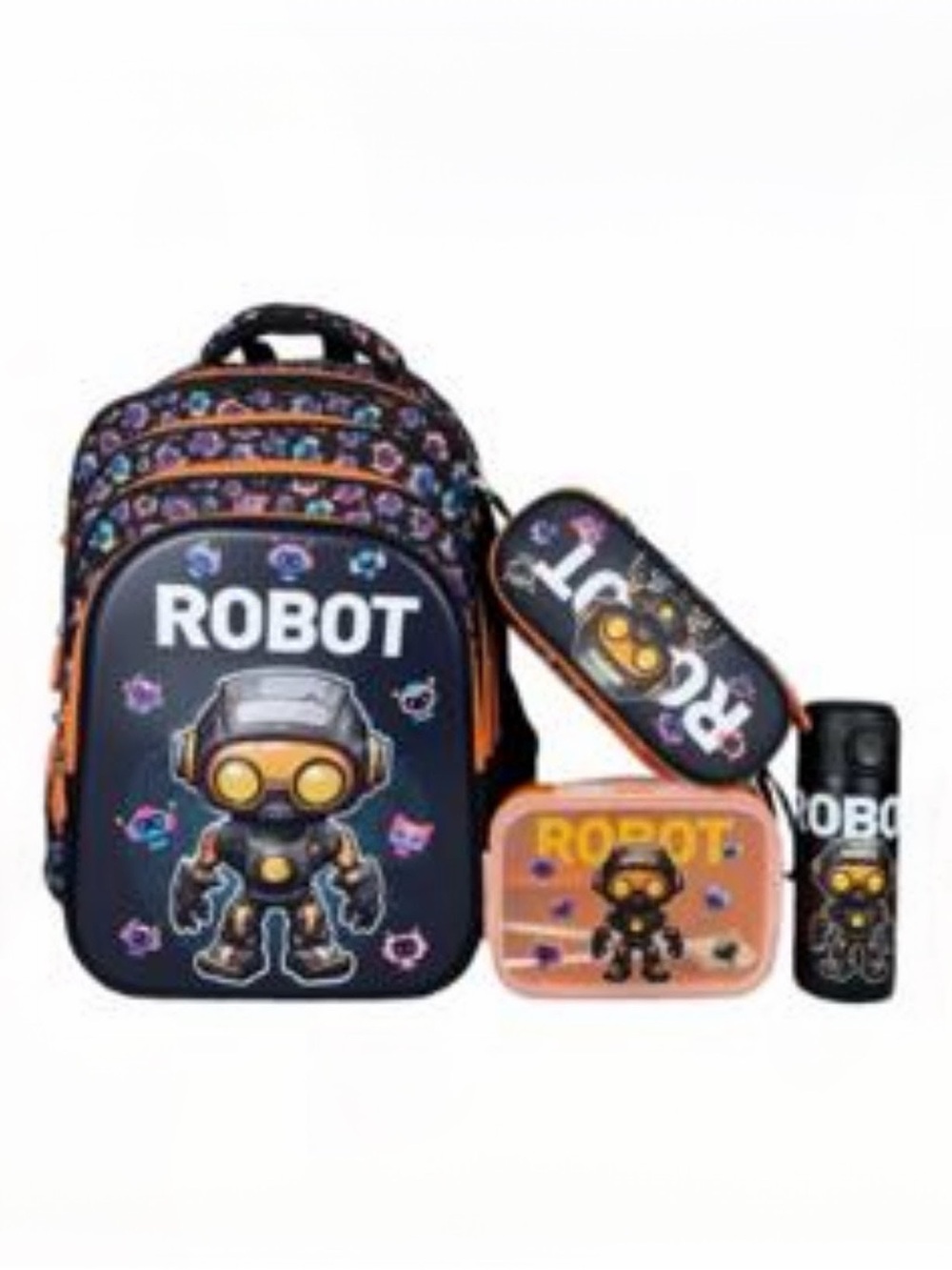 Kids Robot Backpack Set in Black and Orange -